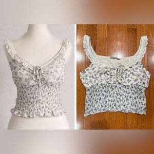 Paper Crane Cottagecore Milkmaid Crop Top Womens Small Smocked Floral Tank Cami